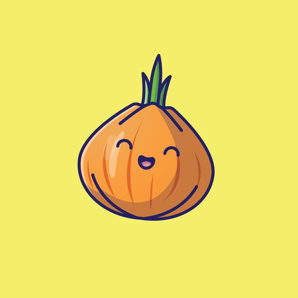 Onion vegetable smiling face mascot cartoon illustration vector