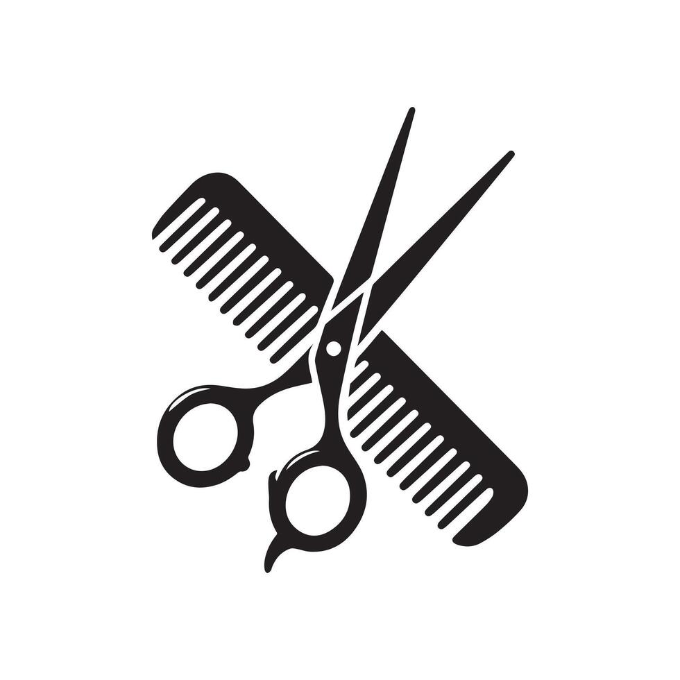 Crossed comb and scissors icon for hair care salon vector