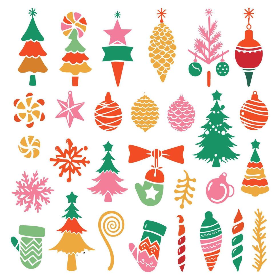 Set of hand draw christmas ornaments. Christmas tree toy. vector