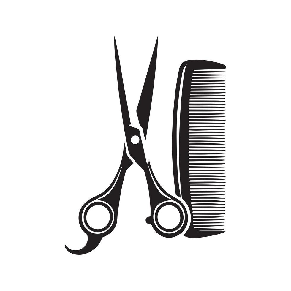 Scissors and comb icon. Barber shop hairstyling equipment symbol isolated on white background. illustration. vector