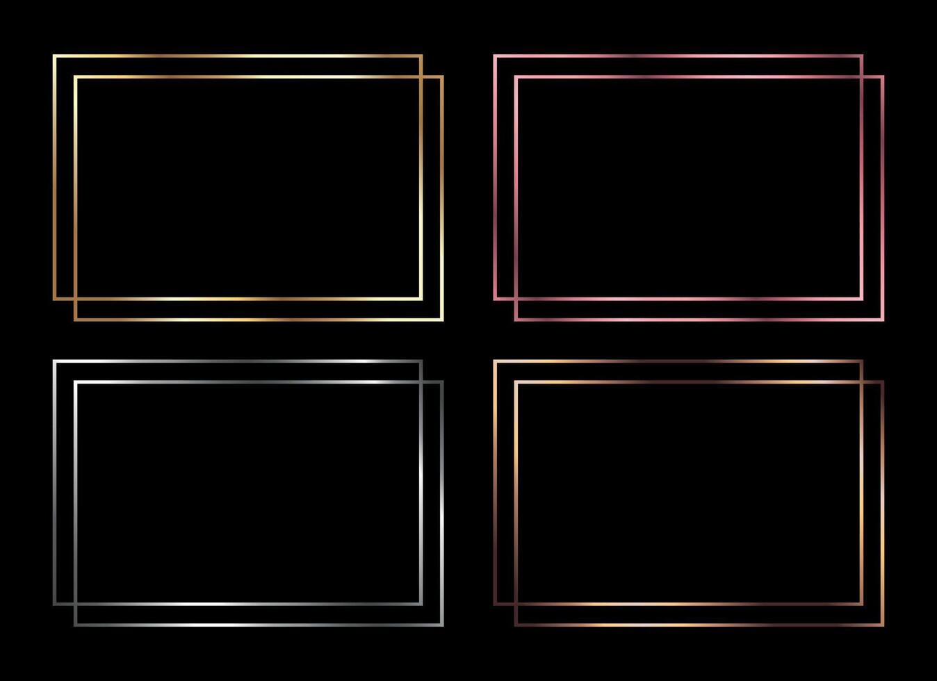 Metallic colored square frames set. Golden, silver, bronze and pink colored frame borders for invitation cards of wedding vector