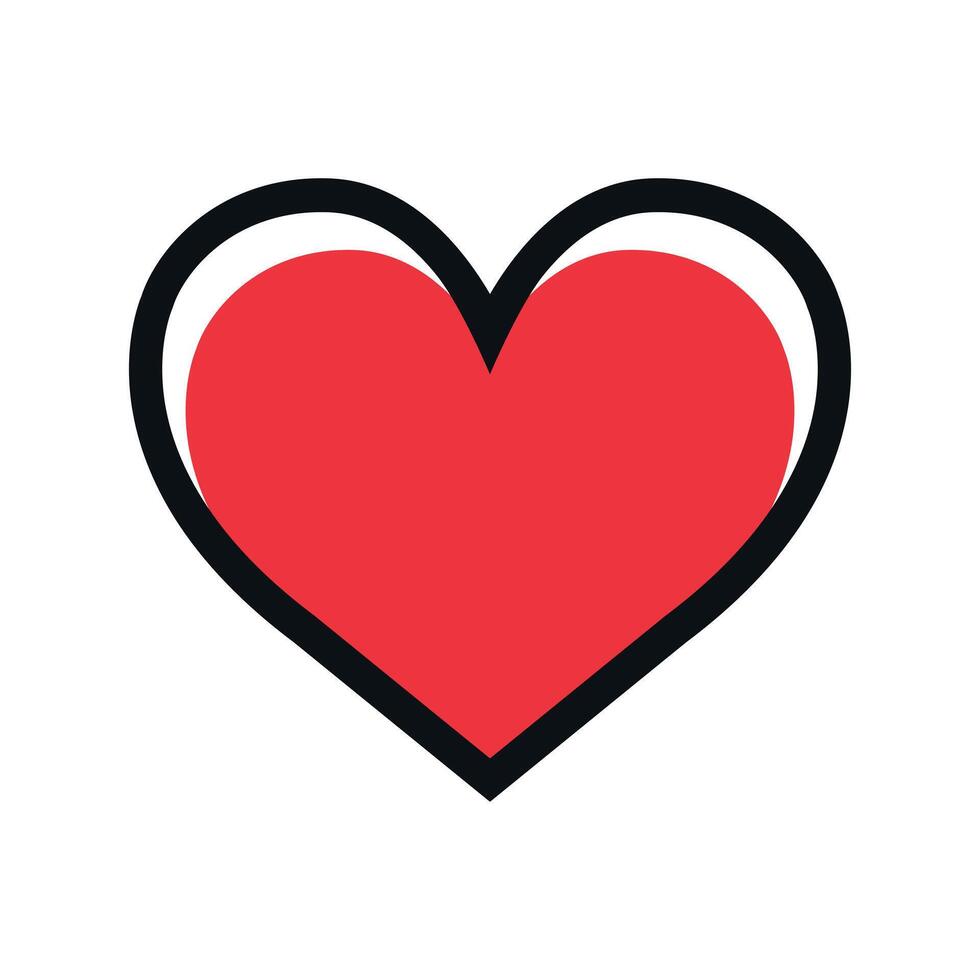 Outline red color filled heart icon isolated on white background vector