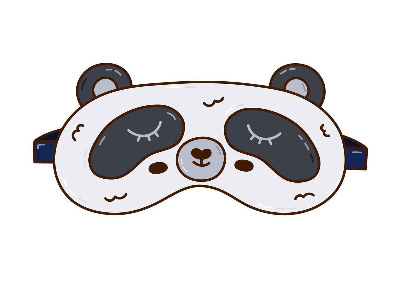 Cute colorful doodle sleeping mask in the shape of panda head. Funny childish animal eye mask with bear. Hand drawn outline good night accessory for peace resting isolated on white background vector