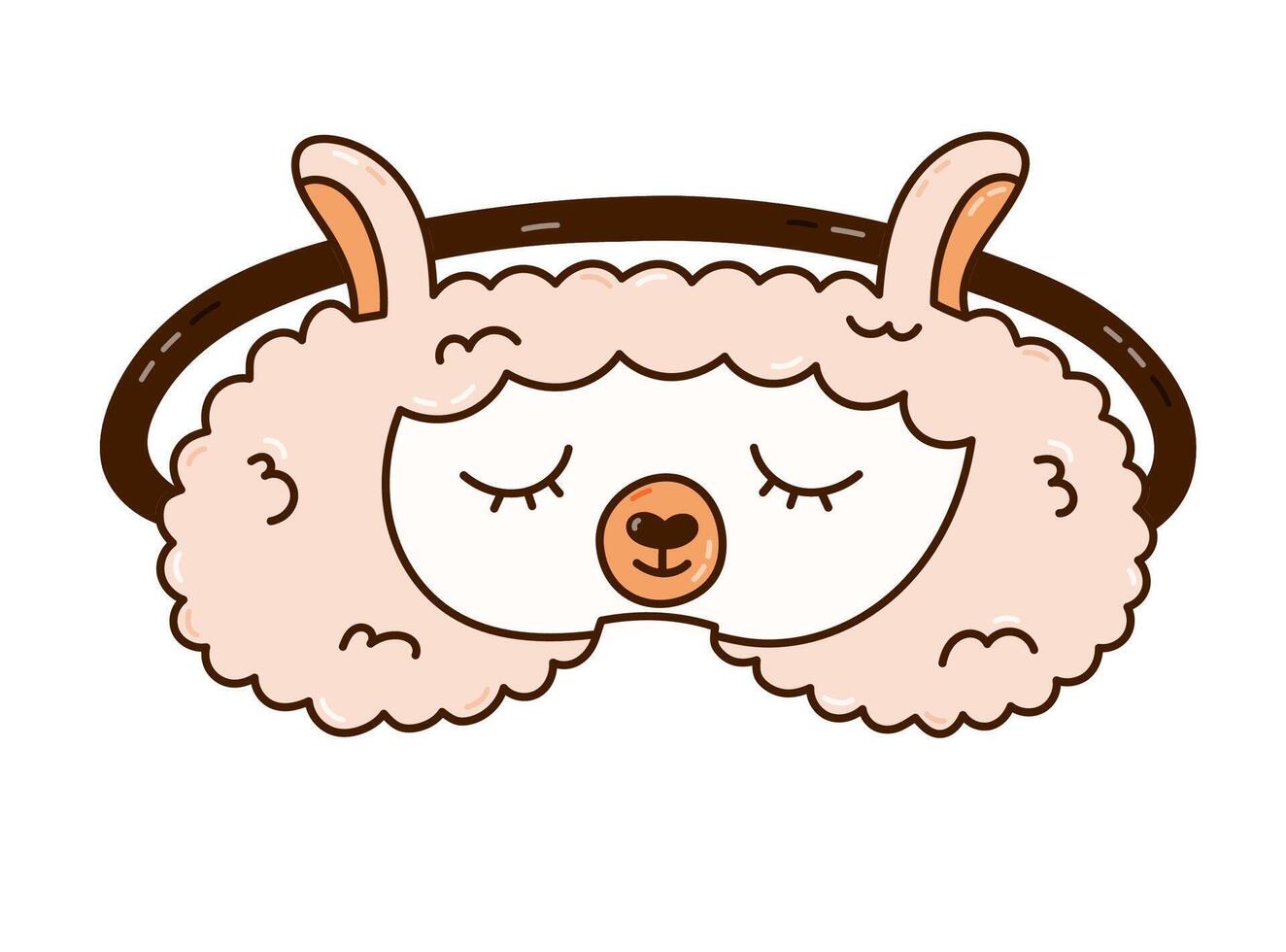 Cute colorful doodle sleeping mask in the shape of llama head. Funny childish animal eye mask. Hand drawn outline bedtime accessory for comfortable relaxation isolated on white background. vector