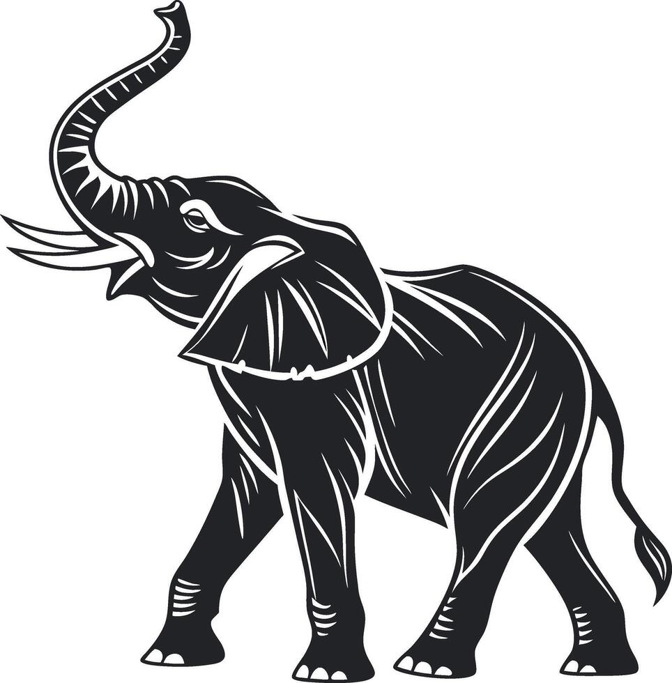 an elephant is standing in a black and white drawing vector