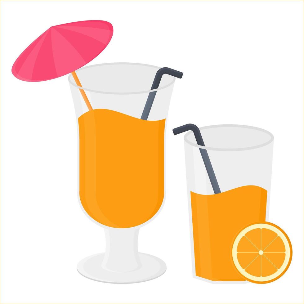 Fresh Orange Juice Glass. Juice Glass with Orange Slices. Delicious Juice. vector