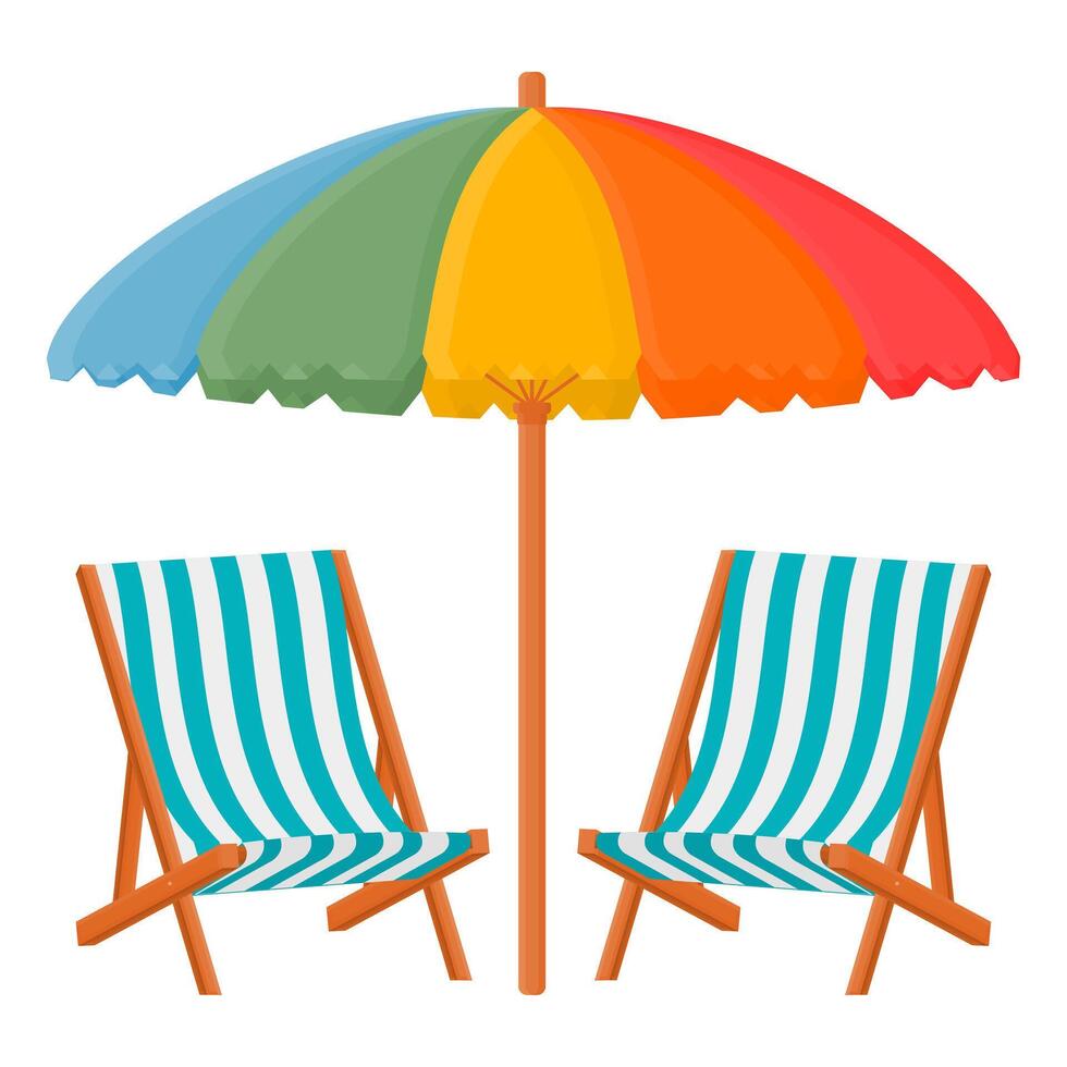 Relaxing Beach Chair and Umbrella. Striped Beach Chair Illustration. Colorful Beach Umbrella. vector