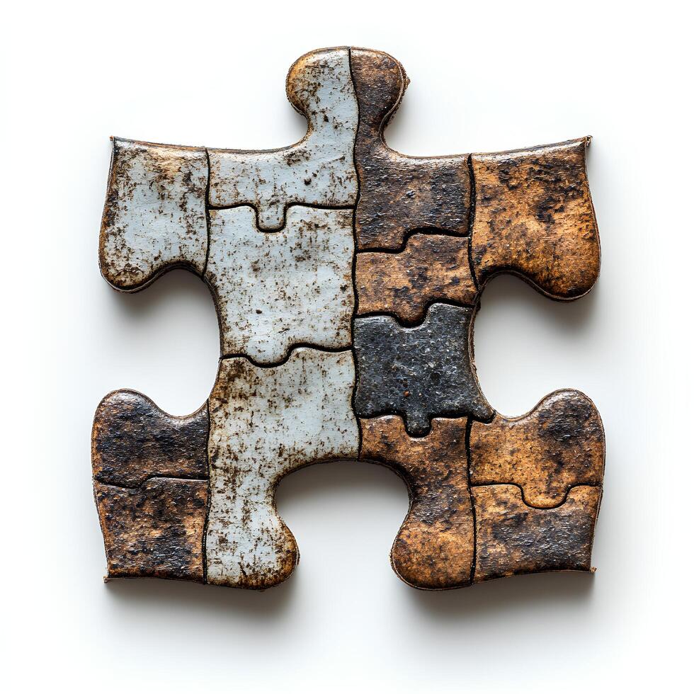 puzzle isolated on white background with shadow. puzzle piece top view. Single puzzle piece with clean edges and interlocking tabs, ideal for educational designs and problem-solving photo