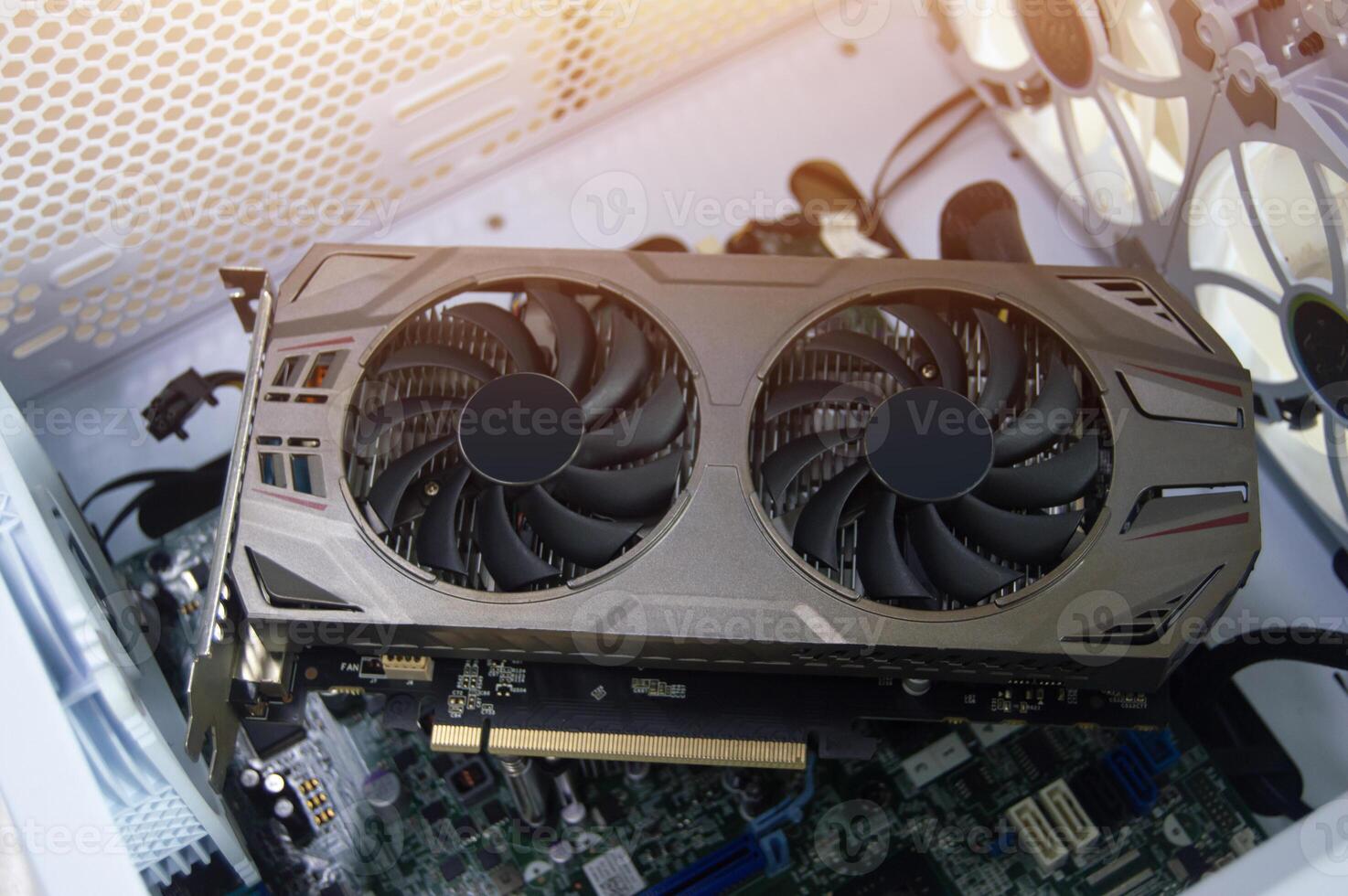 Top view of graphics card, computer parts photo