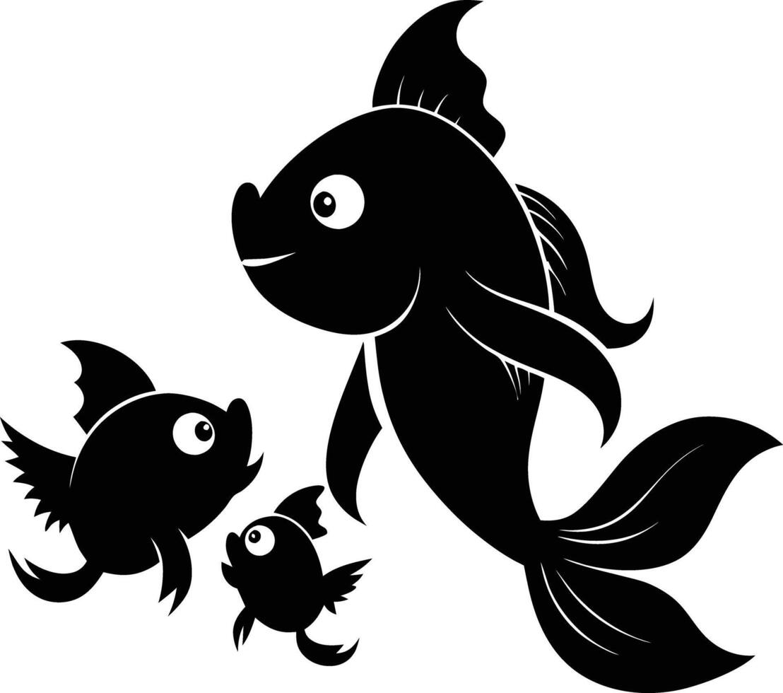 Mother Goldfish play with small fish silhouette vector