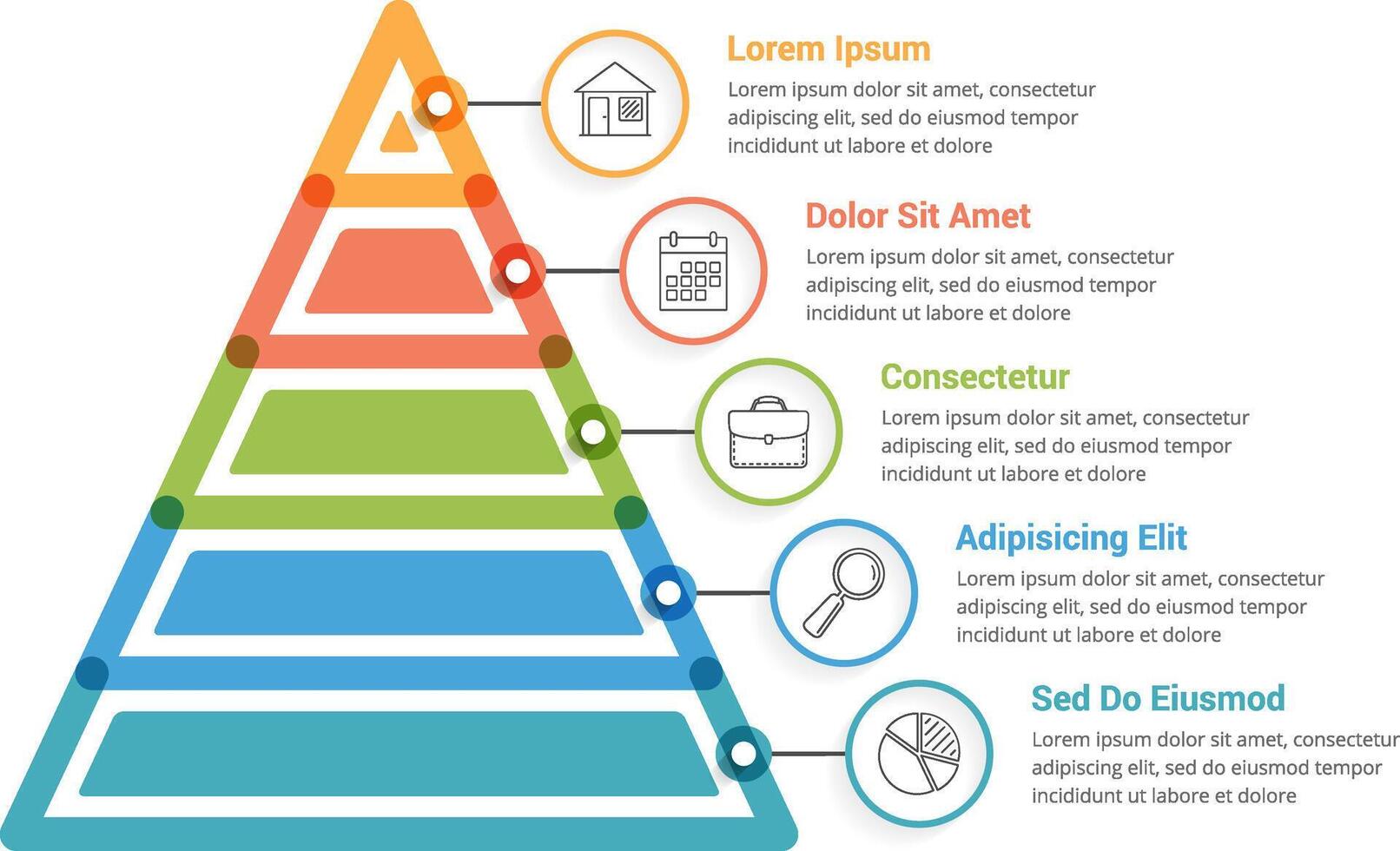Pyramid infographic template with five elements vector