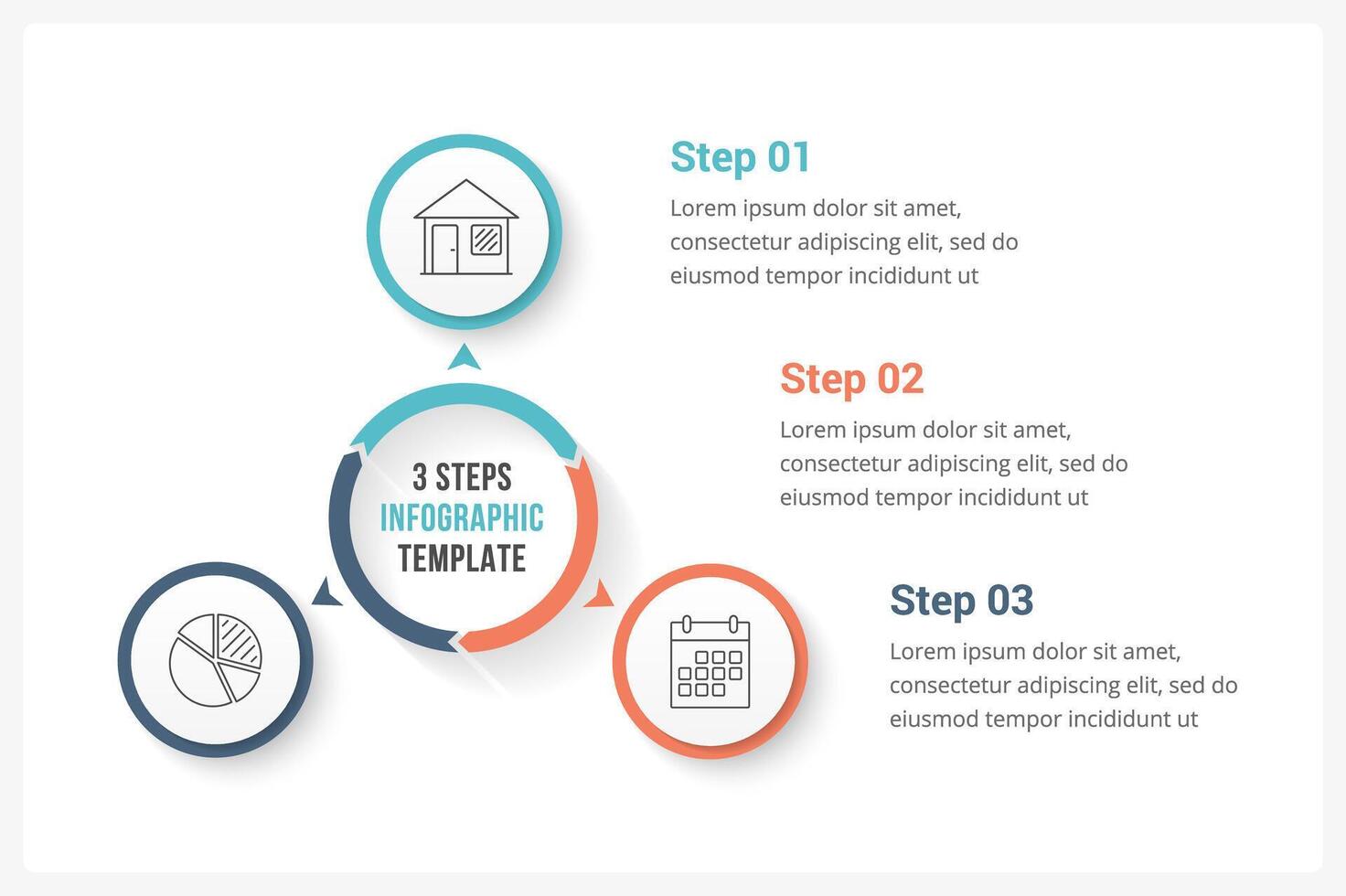 Circle infographics template with three elements, can be used as process diagram, steps, options vector