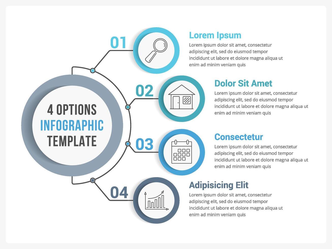 Circle infographic template with four steps or options, workflow or process diagram vector