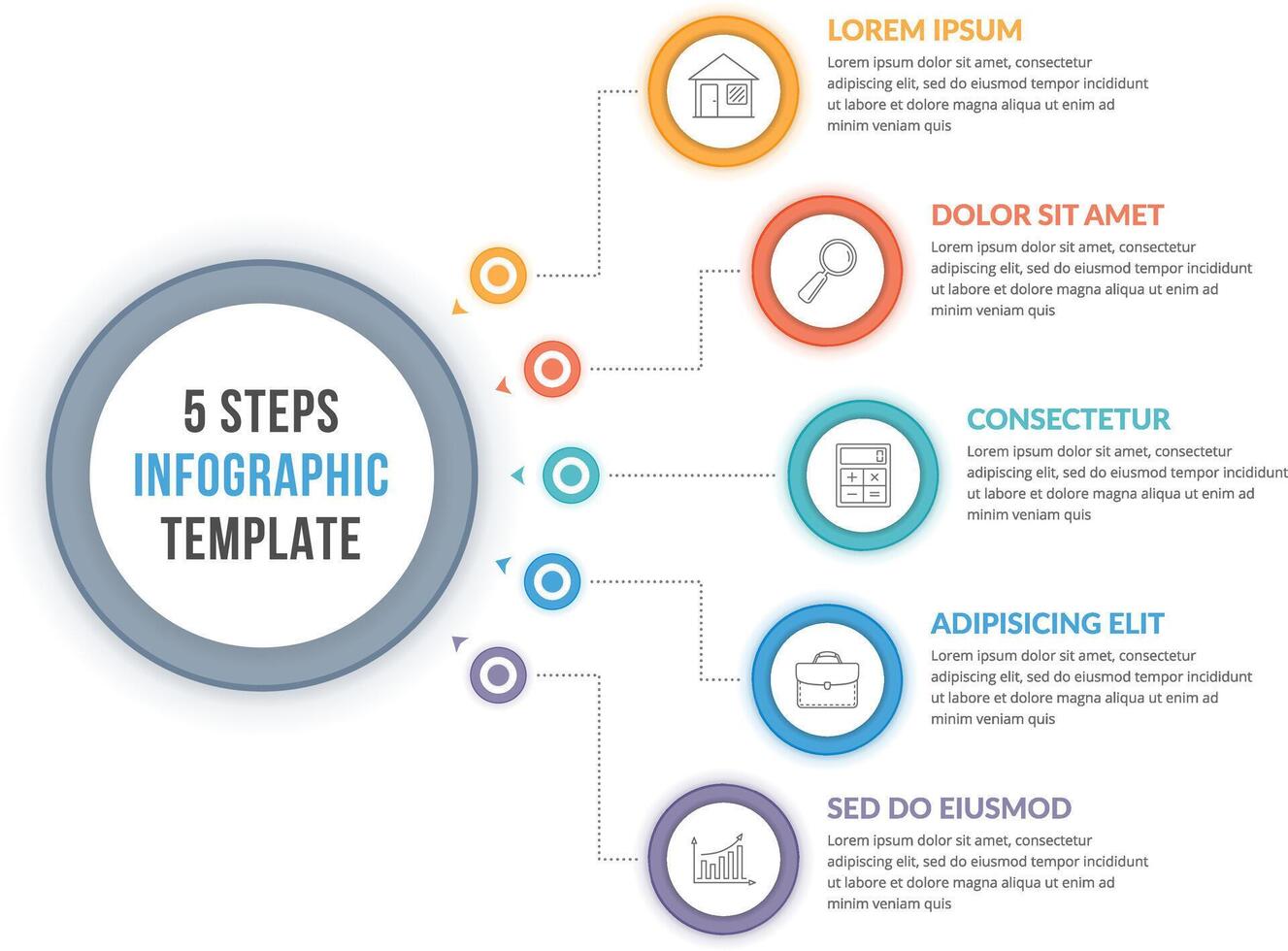 Infographic template with five steps or options, workflow, process diagram vector