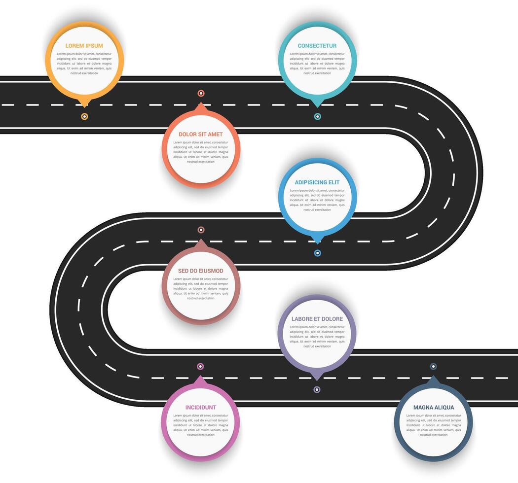 Road infographics with eight pointers with place for your text vector