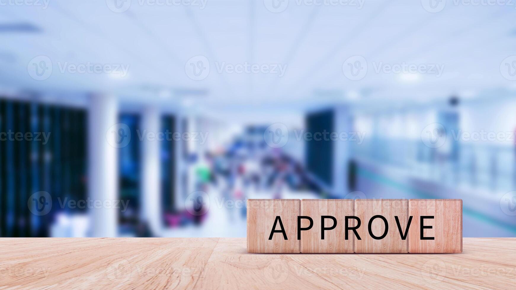 Approve guarantee concept, Approved on wooden cube, accept, pass inspection, approve document and project, Management, examine, business, survey, certification. photo