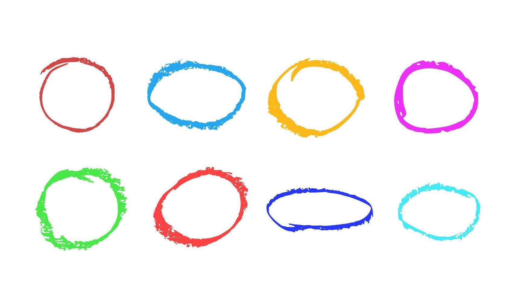 Round hand drawn design elements. Wax crayon circle frames on white background. chalks texture vector