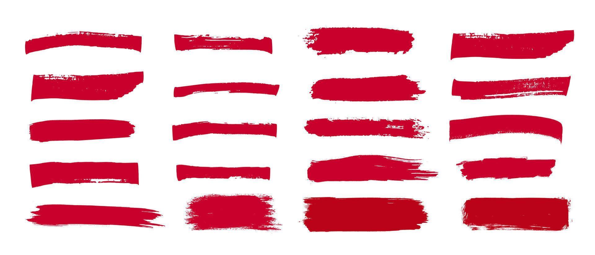 Red brush strokes grunge set. Distress texture banners collection isolated on white background. vector