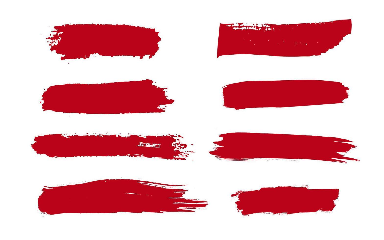Red brush strokes set, grunge paint. Distress texture banners collection isolated on white background. vector
