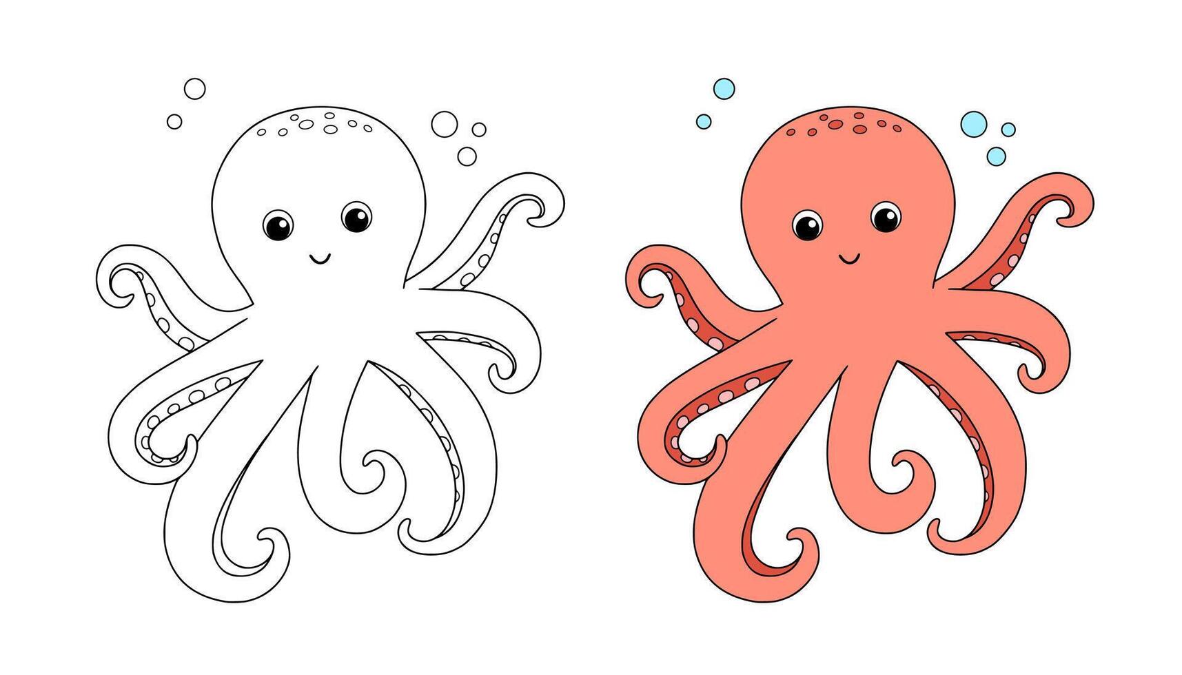 Cute octopus, outline cartoon sea animal for children. line nautical illustration for coloring book and page vector