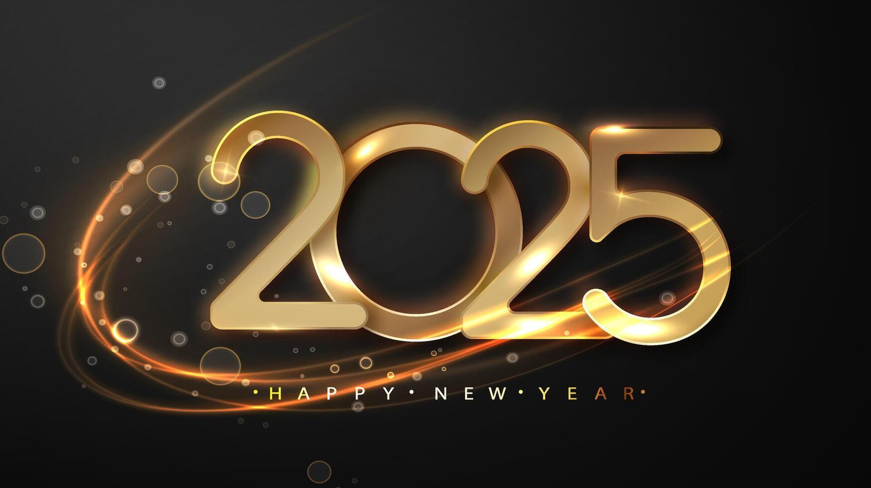 Happy New Year 2025 with Luxury Gold Numbers and Glowing. vector