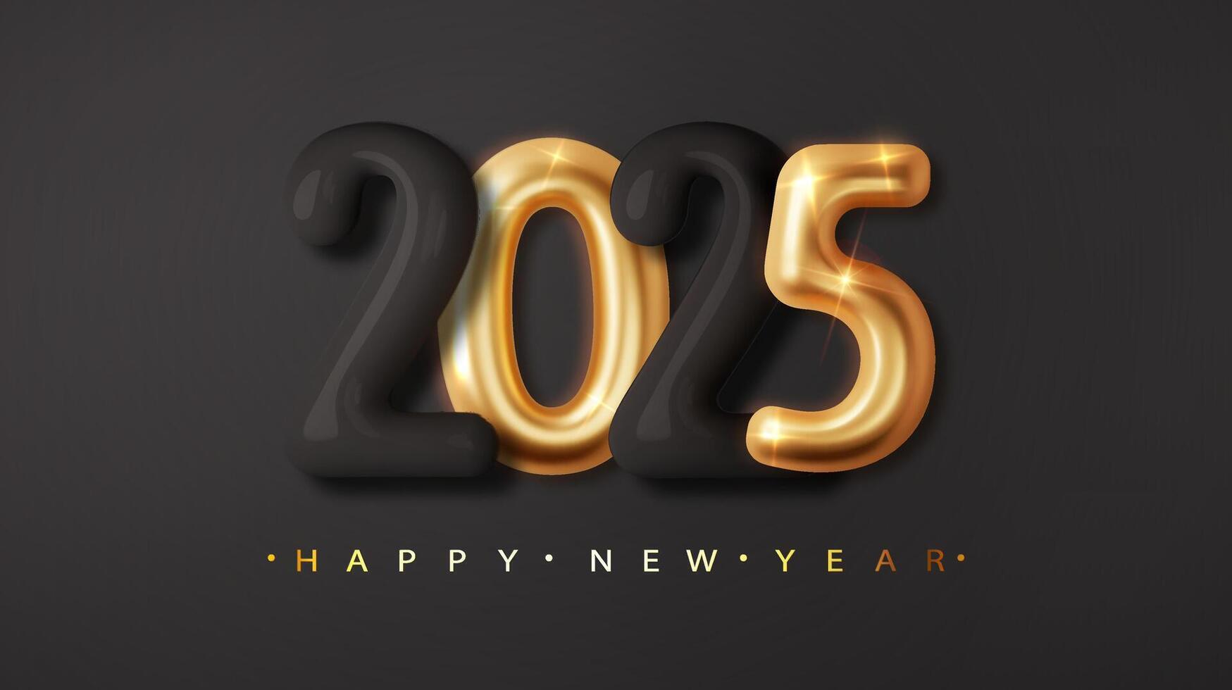 Happy New Year 2025. 3D Black and Golden Numbers . vector