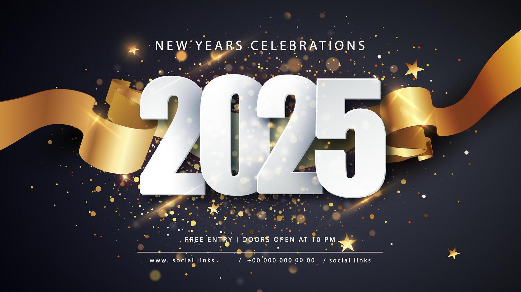 Happy New 2025 Year Greeting Card. Dark Festive Background vector