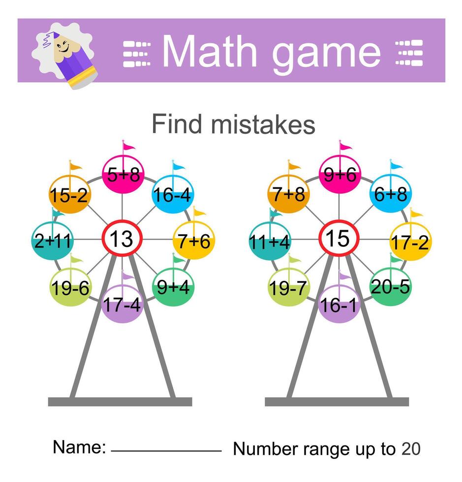 Printable worksheet. Number range up to 20. vector