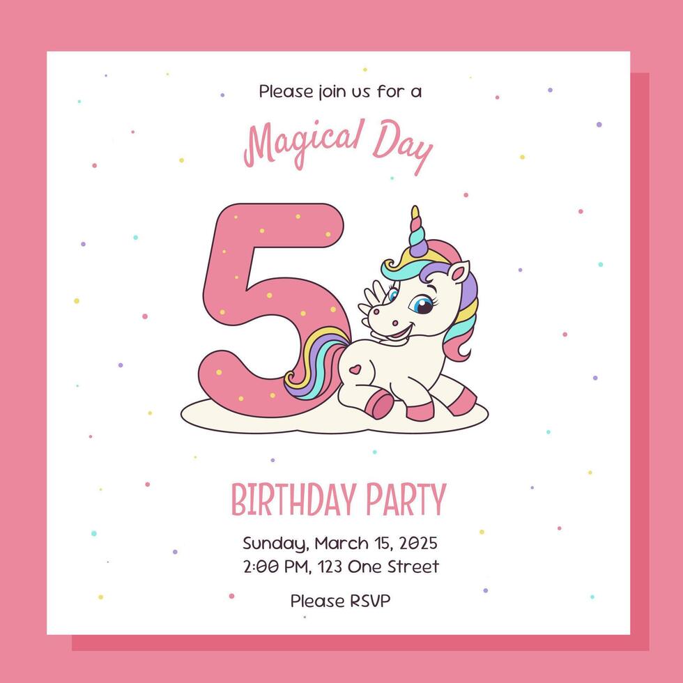 Invitation for birthday party. Unicorn concept. Invitation with unicorn and birthday anniversary number. vector