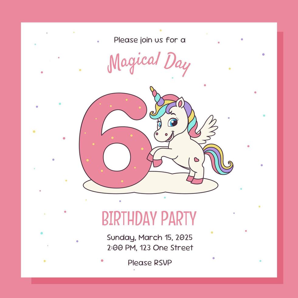 Invitation with unicorn concept. Birthday party invitation card with unicorn and birthday anniversary number. vector
