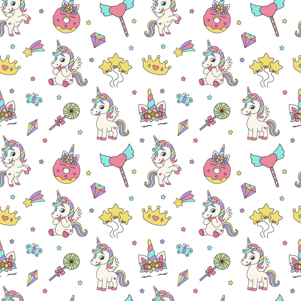 Unicorn seamless pattern. Seamless pattern with magic elements and unicorns. vector