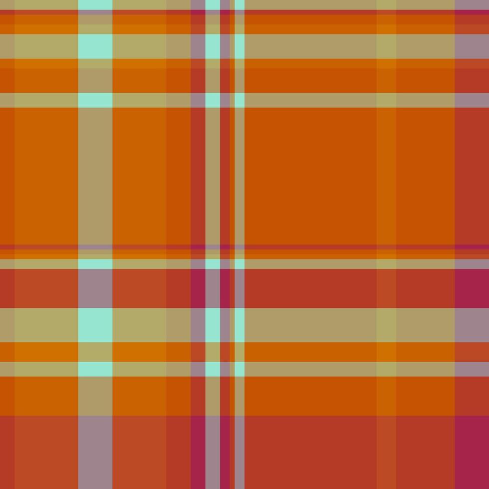 Canvas background plaid fabric, merry check tartan. Blanket texture seamless pattern textile in orange and red colors. vector