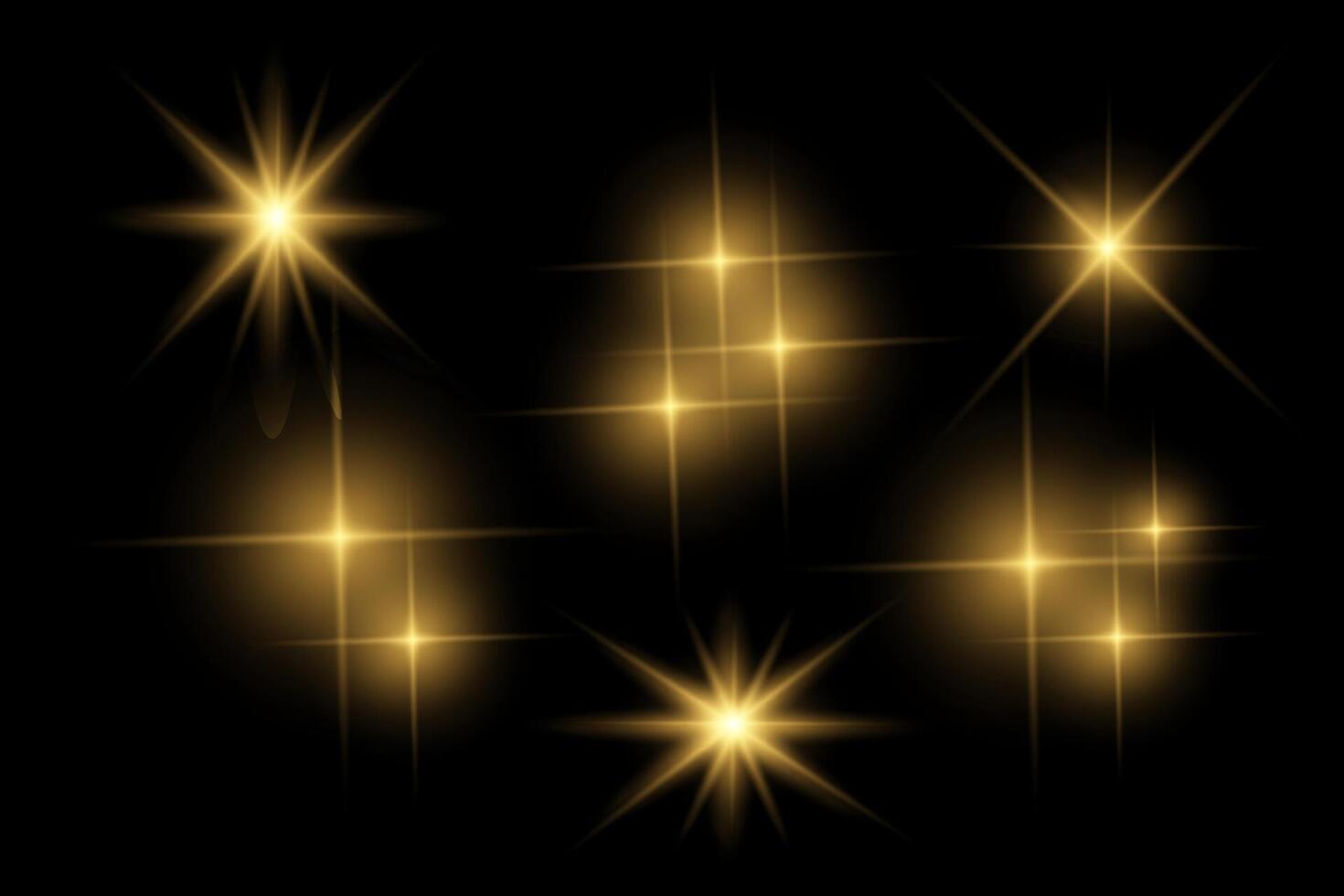 Golden sparkle lights, flashing lights, light effects, sunlight lens flare vector