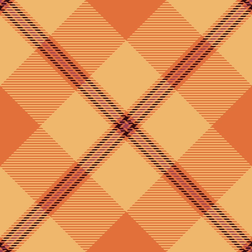 Twill texture textile, primary pattern check background. Geometric seamless tartan plaid fabric in orange and dark colors. vector