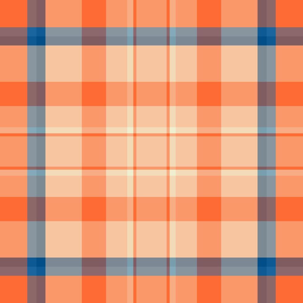 Sketching tartan background fabric, thin seamless pattern plaid. Retro check texture textile in orange and atomic tangerine colors. vector