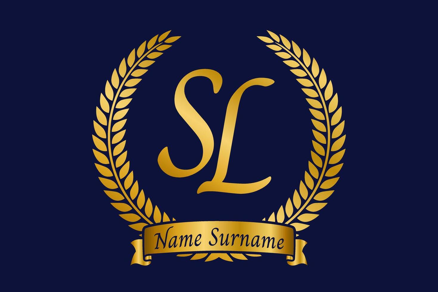 Initial letter S and L, SL monogram logo design with laurel wreath. Luxury golden calligraphy font. vector