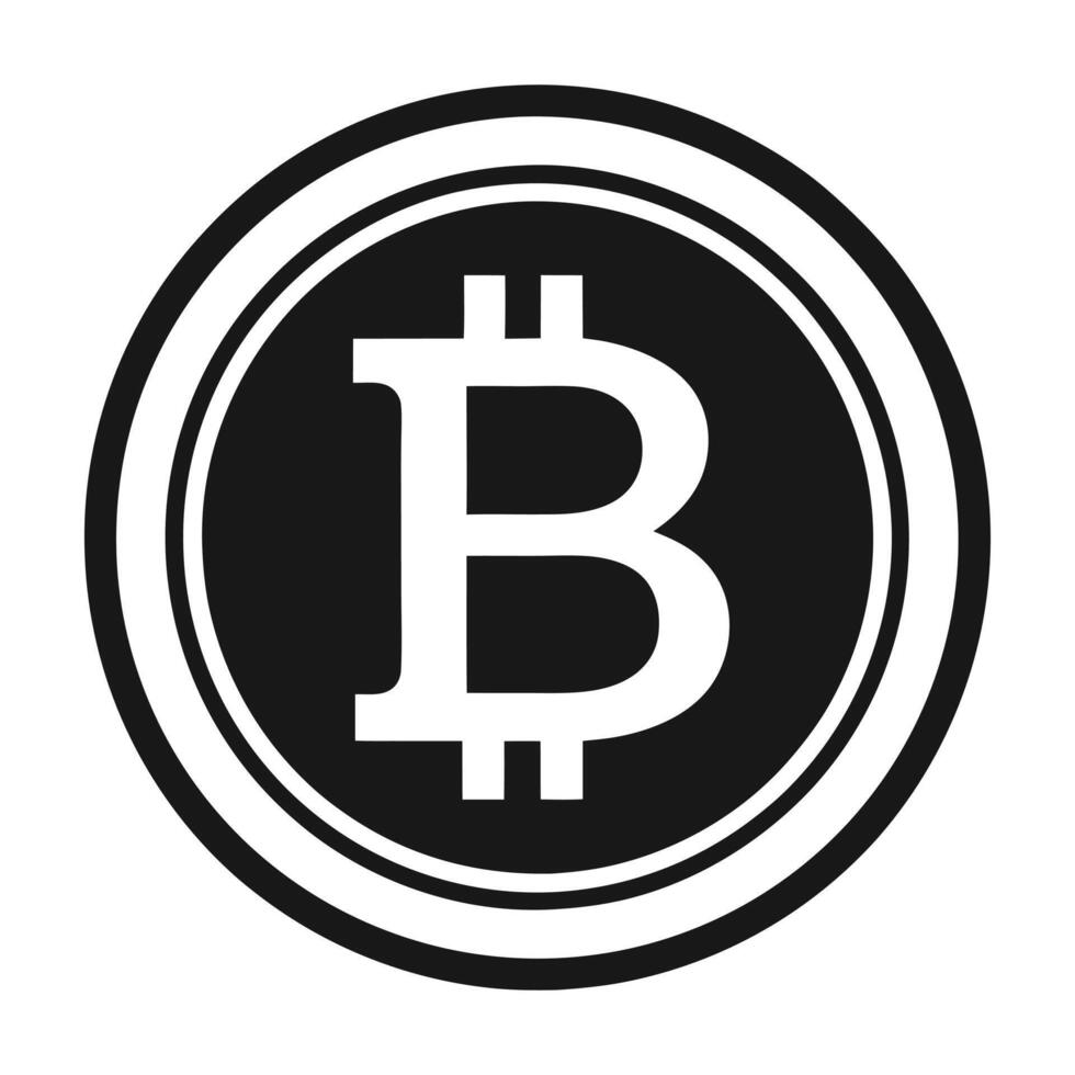bitcoin icon, black and white, isolated on white background vector
