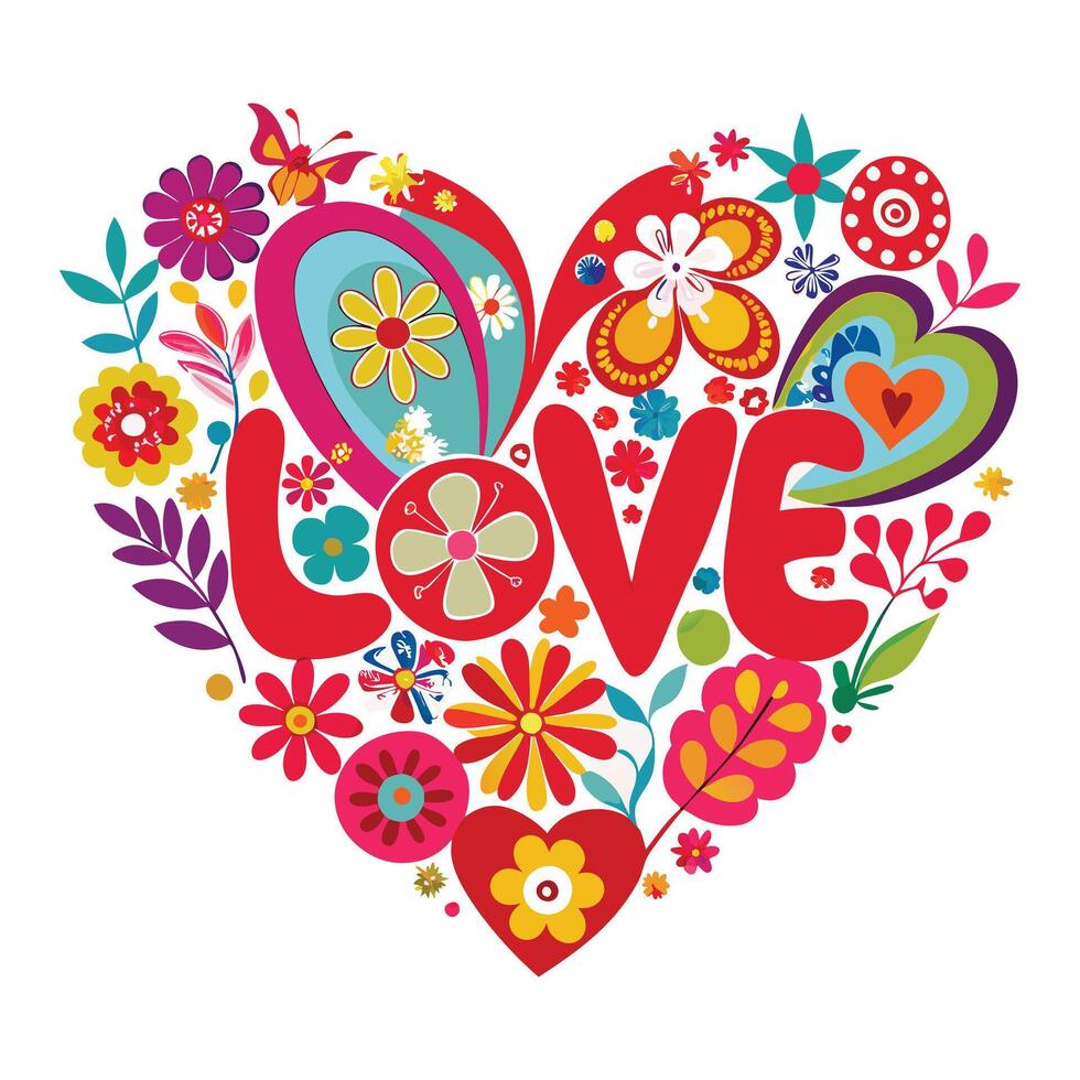 flowers and love in a heart shape vector