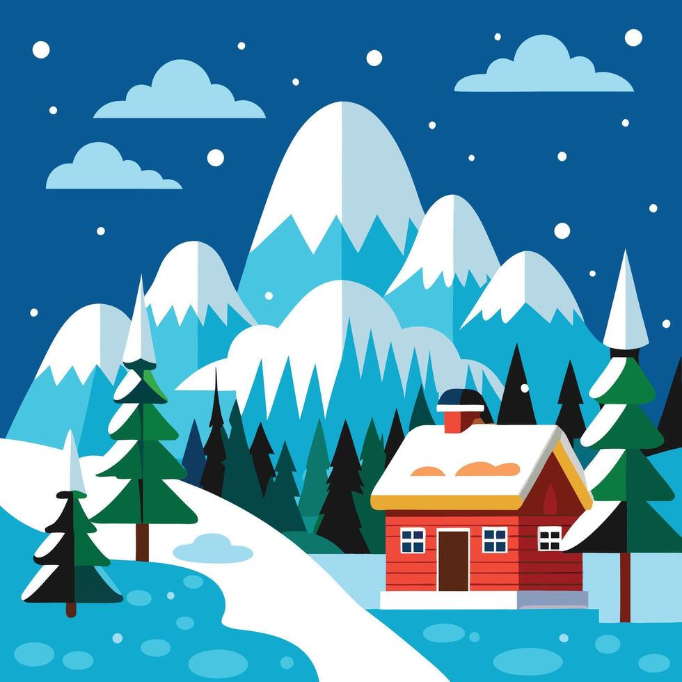 winter landscape with house and trees vector
