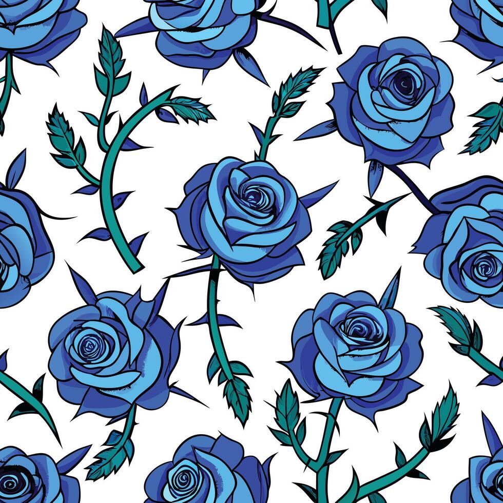 blue roses seamless pattern vector