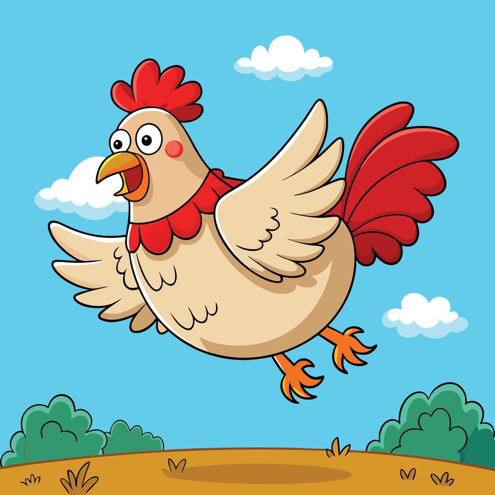 cartoon chicken flying in the sky vector