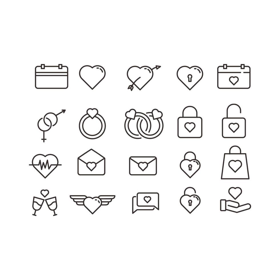 Best Outline Valentine Icon Set Design vector