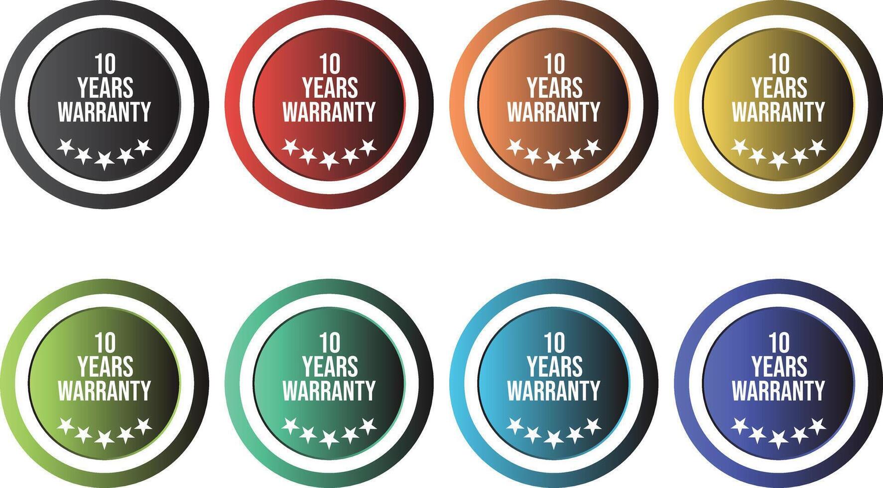 Ten Years Warranty Limited Warranty Badge Collection with different color vector