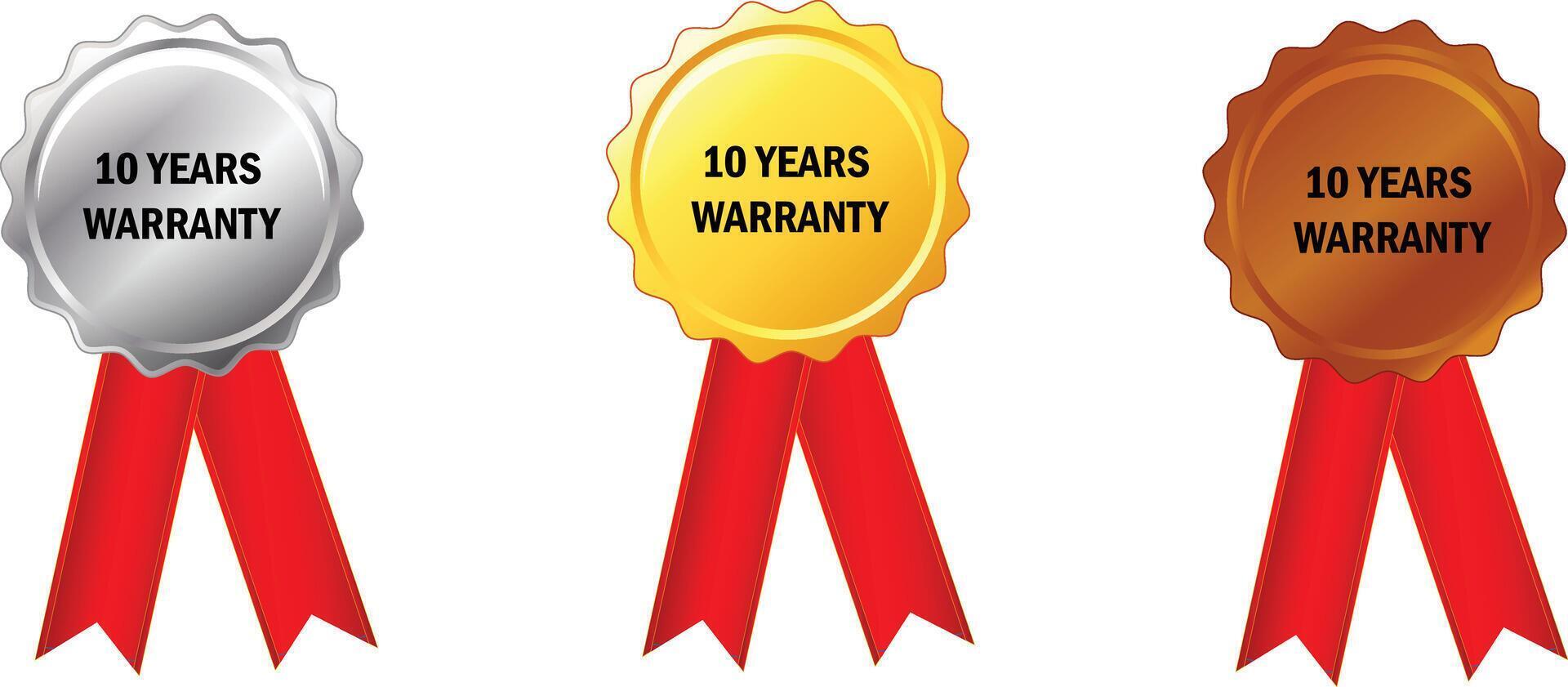Golden Silver and Fire warranty period Stamp emblem, shield and circle with gold ribbons vector
