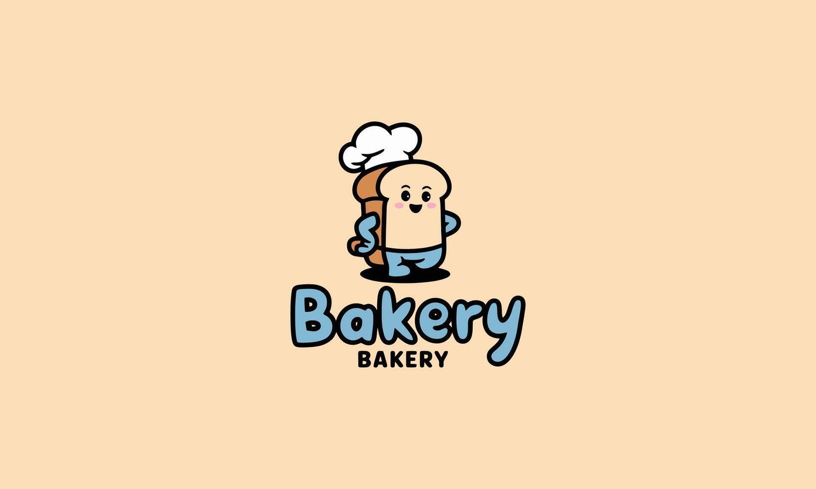 Bakery logo with cute bread character and chef hat vector
