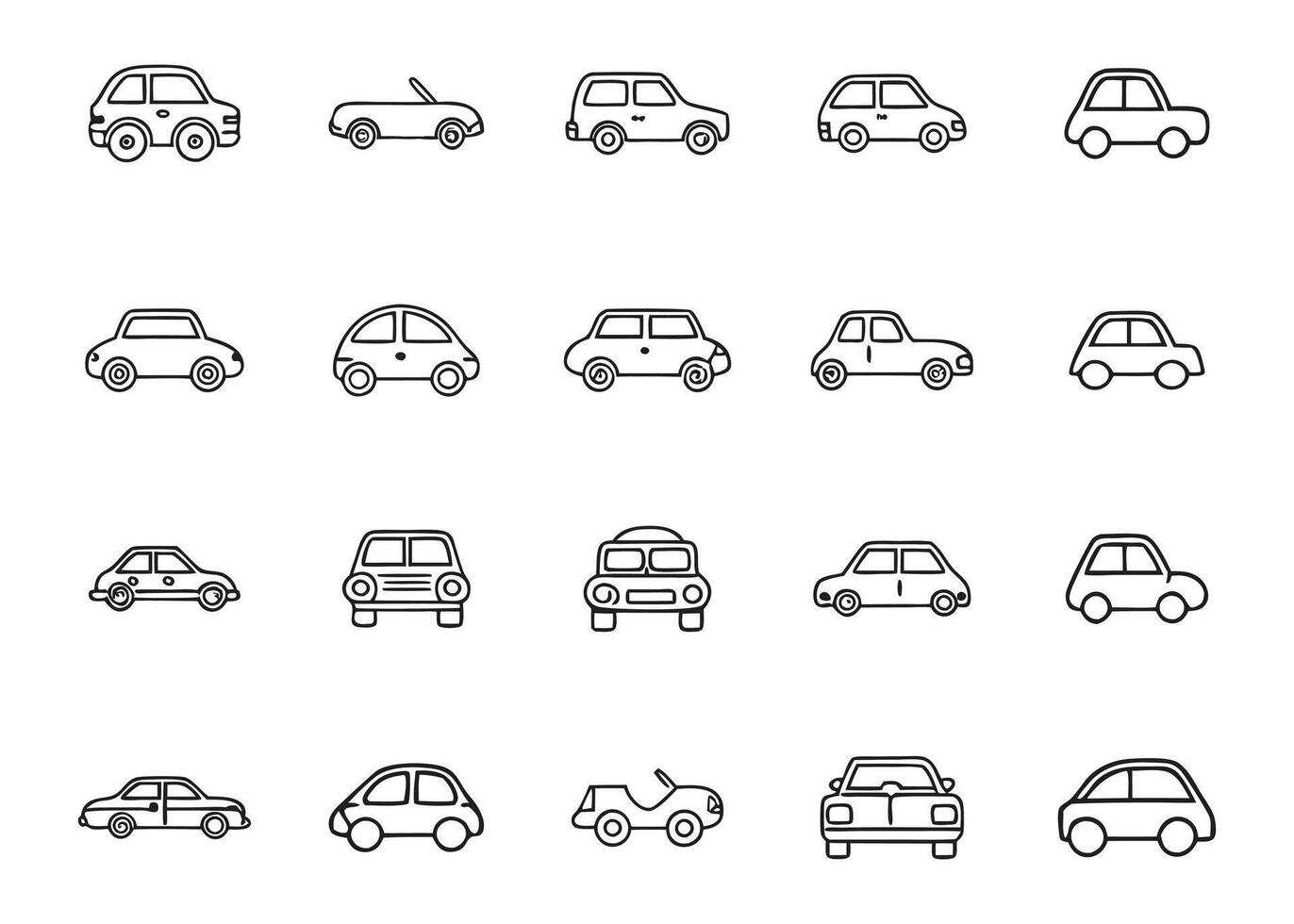 car icon set, black line art car icon on white background vector