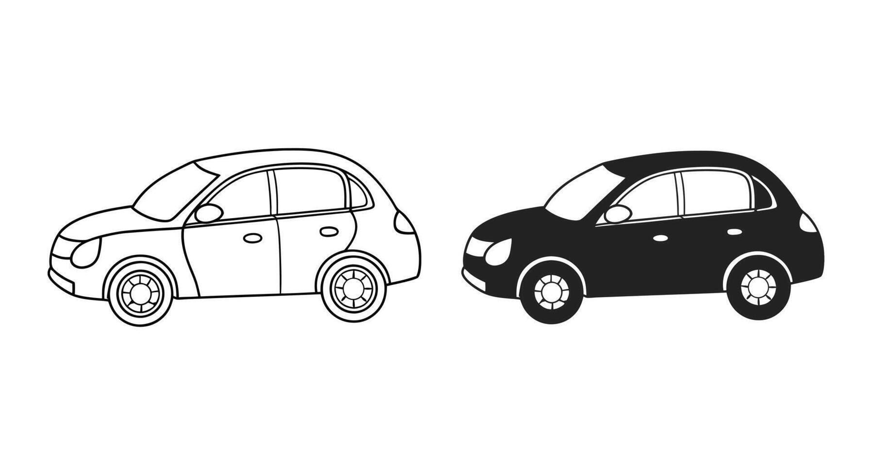 Classic vintage two cartoon car in red isolated on white background in two version cartoon car icon vector