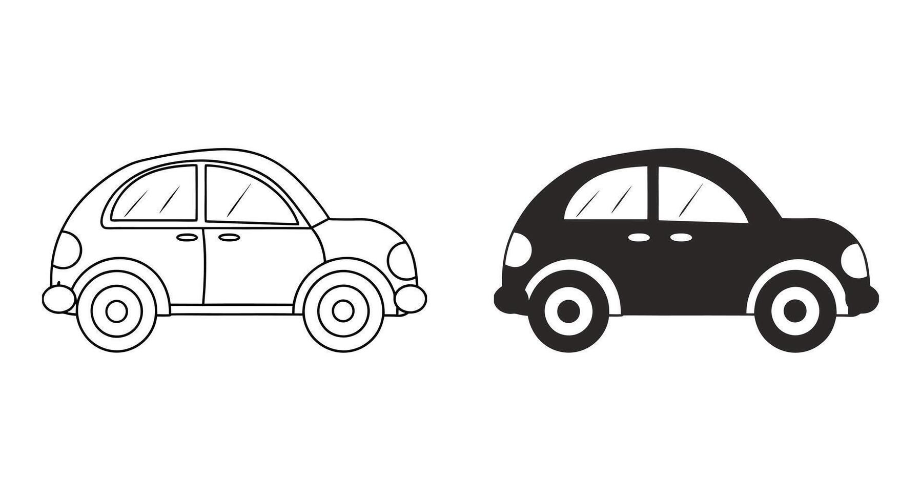 Classic vintage two cartoon car in red isolated on white background in two version cartoon car icon vector