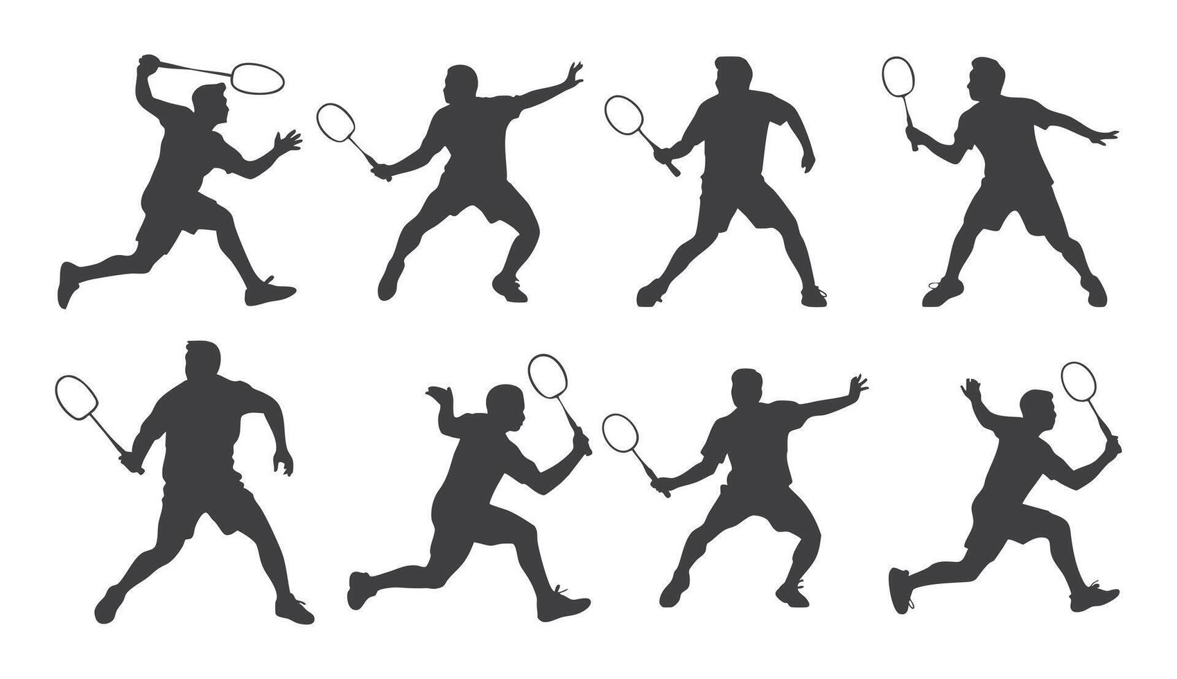 A collection of athletic badminton player silhouettes in various action poses. vector