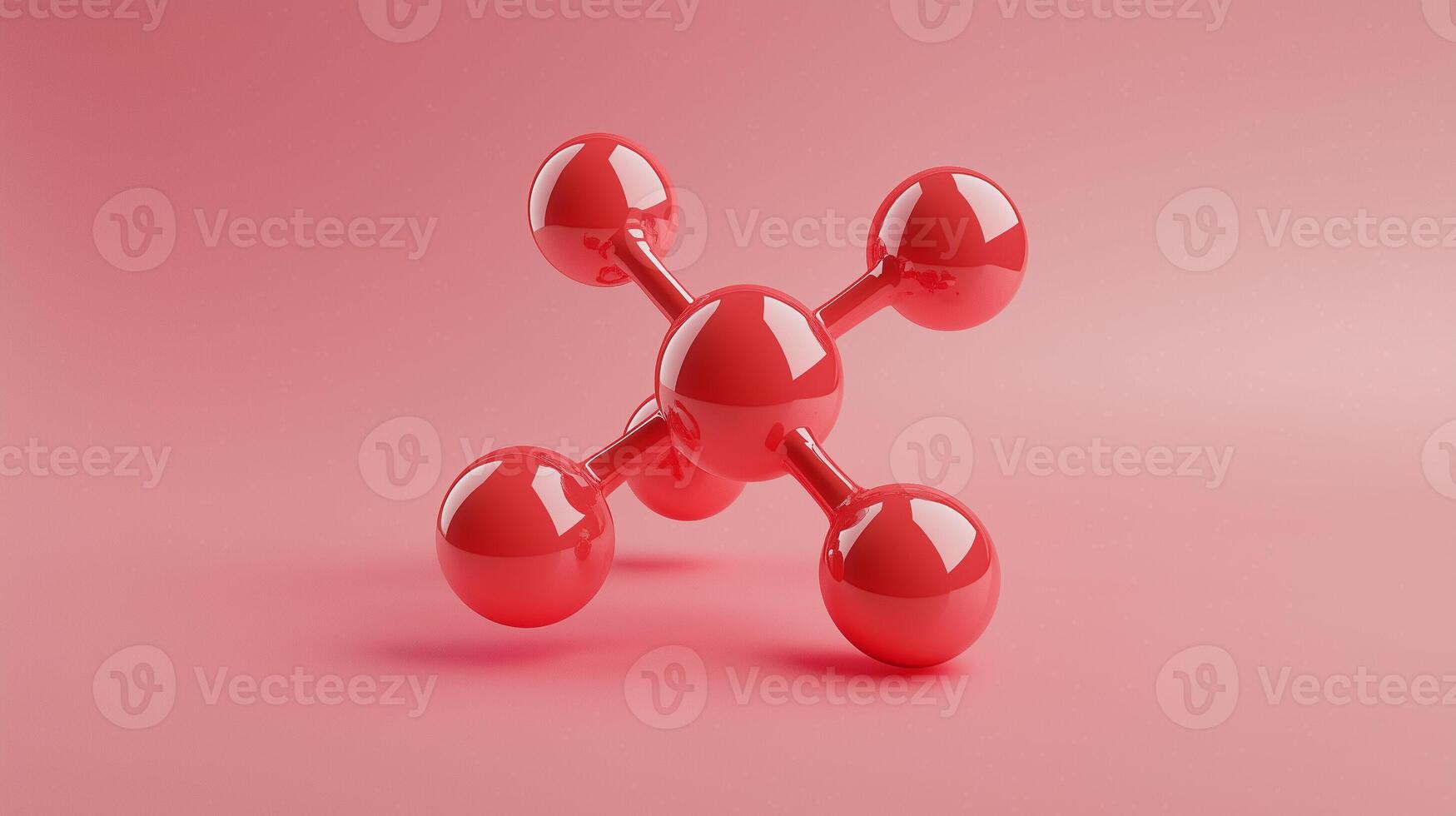 Molecular model in bright red background for scientific research photo